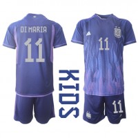 Echipament fotbal Argentina Angel Di Maria #11 Tricou Deplasare Mondial 2022 pentru copii maneca scurta (+ Pantaloni scurti)